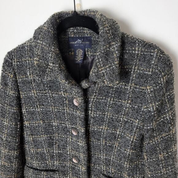Andrea Viccaro Gray Wool Blend Grid Button Down Blazer Size 6 Petite Career - Picture 2 of 7